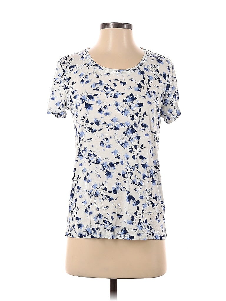 Simply Vera Vera Wang 100% Rayon Floral White Blue Short Sleeve T-Shirt ...