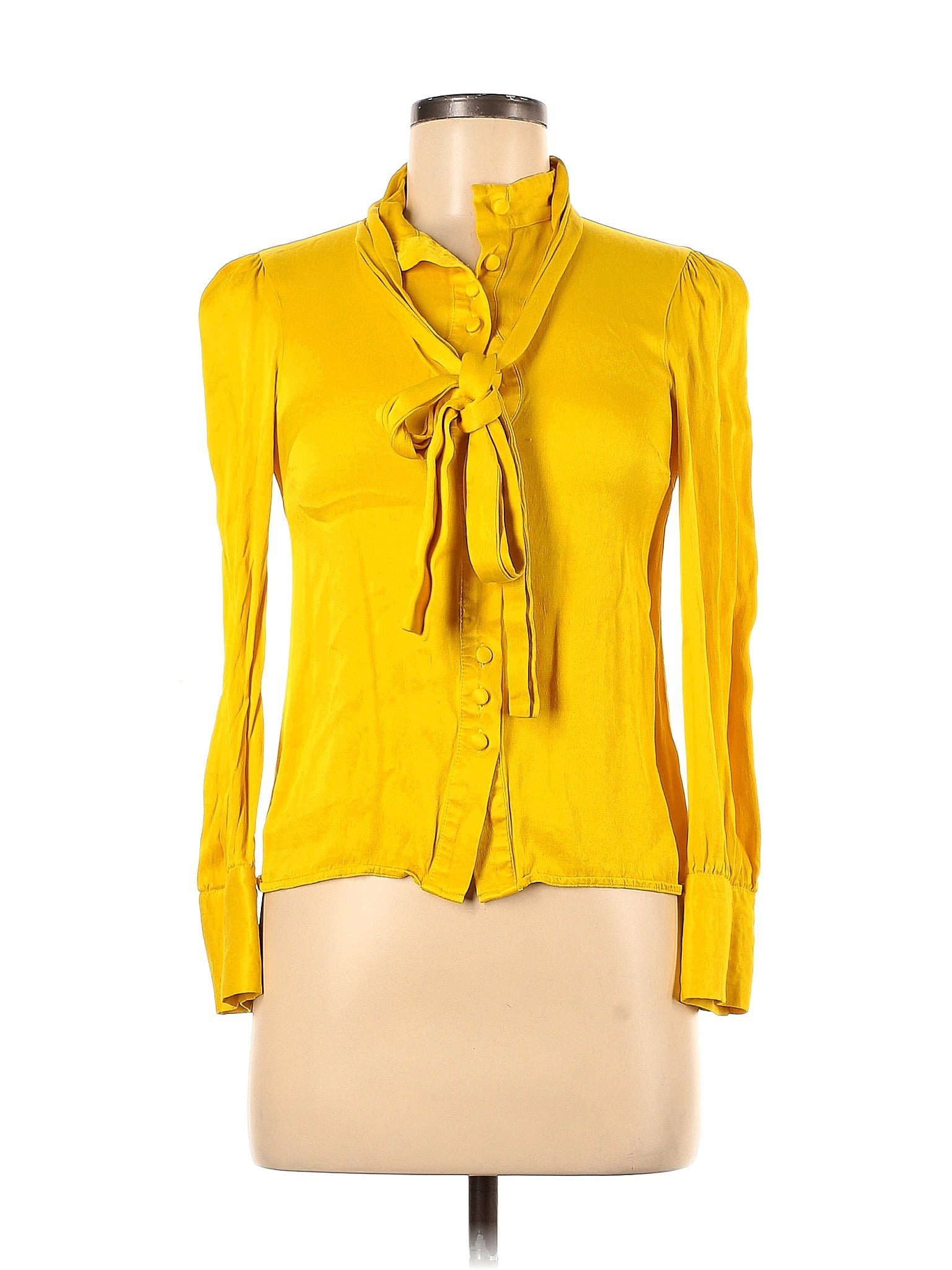 Zara 100 Viscose Solid Yellow Long Sleeve Blouse Size Xs 58 Off