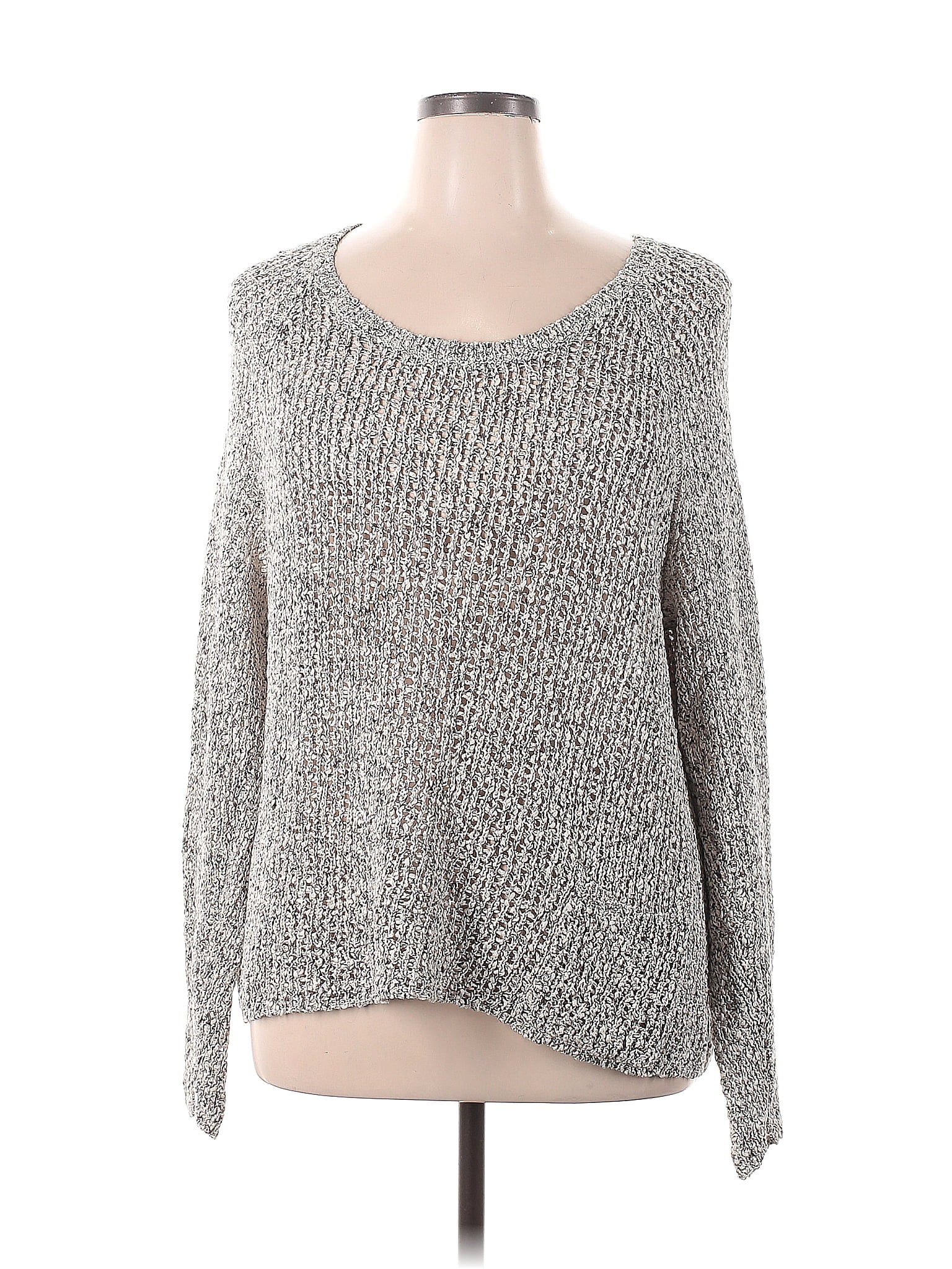 Eileen Fisher 100% Cotton Marled Gray Silver Pullover Sweater Size XL ...