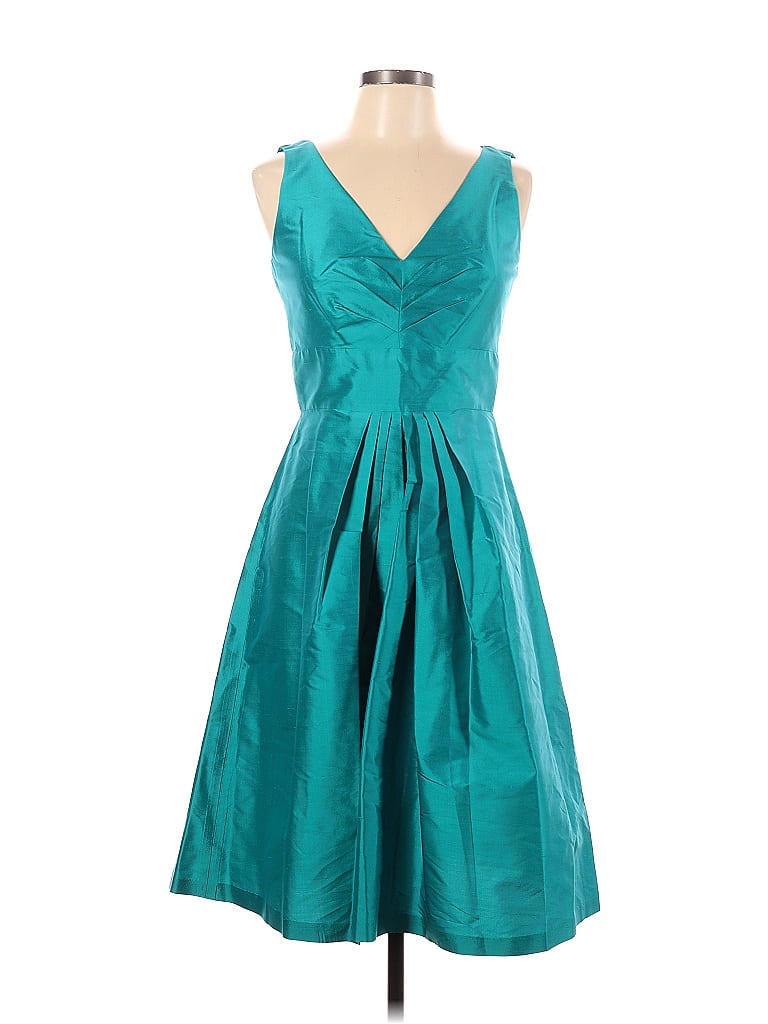 Suzi Chin for Maggy Boutique 100% Silk Solid Teal Cocktail Dress Size 6 ...