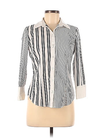 7th Avenue Design Studio New York & Company Color Block Stripes Ivory Long  Sleeve Button-Down Shirt Size XS - 91% off