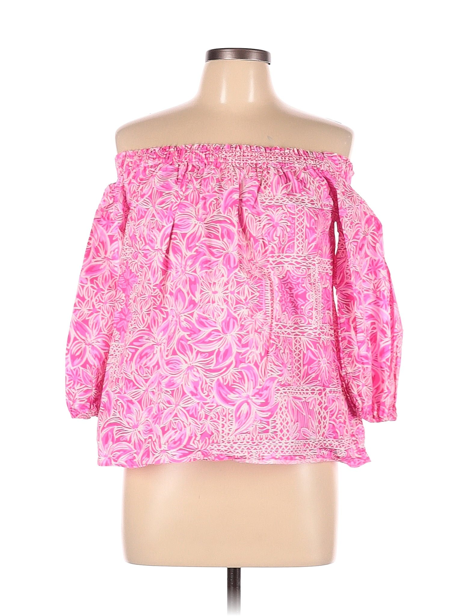 Lilly Pulitzer 100 Cotton Tropical Pink Short Sleeve Blouse Size M