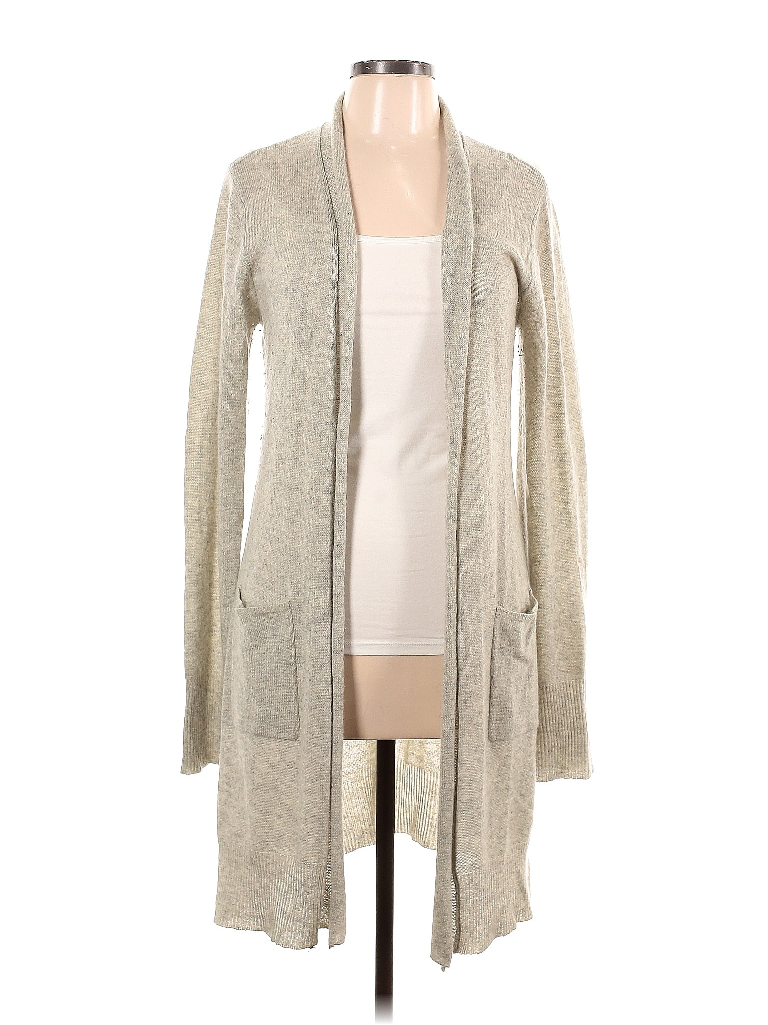 Calypso St. Barth 100 Cashmere Color Block Marled Tan Gray Cardigan