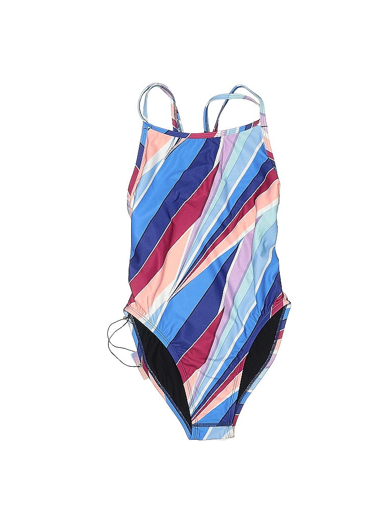 Jolyn 100 Polyester Stripes Multi Color Blue One Piece Swimsuit Size