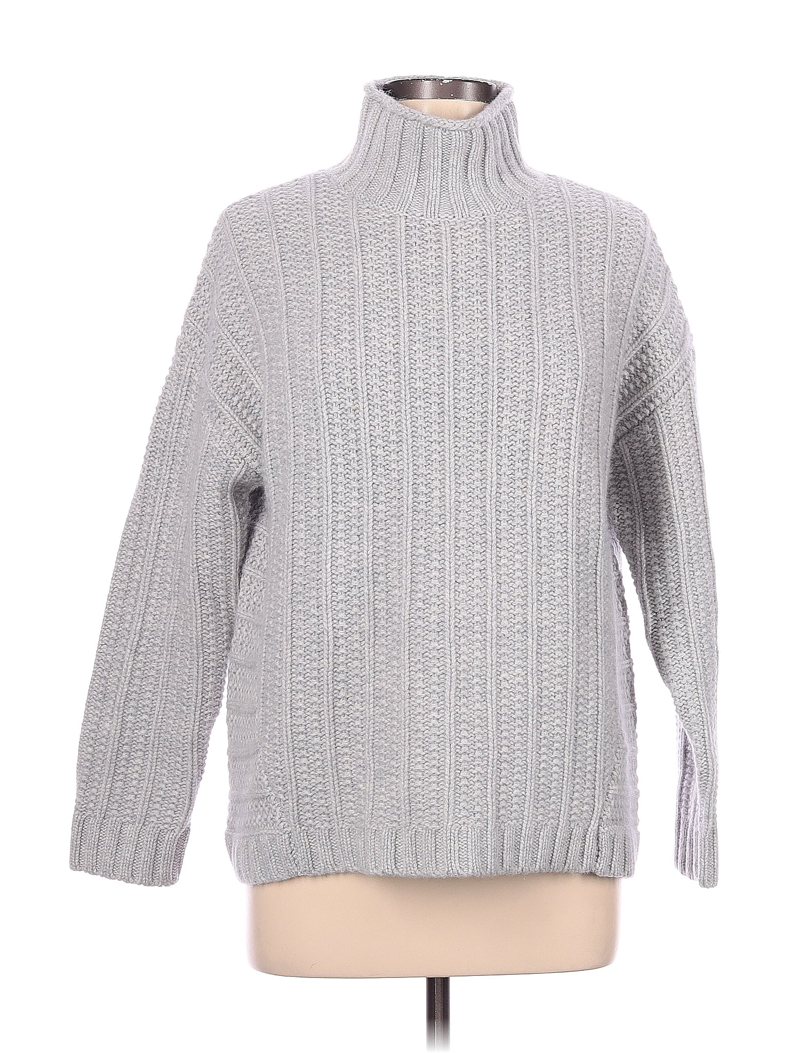 Garnet Hill 100% Cashmere Color Block Solid Gray Cashmere Pullover ...