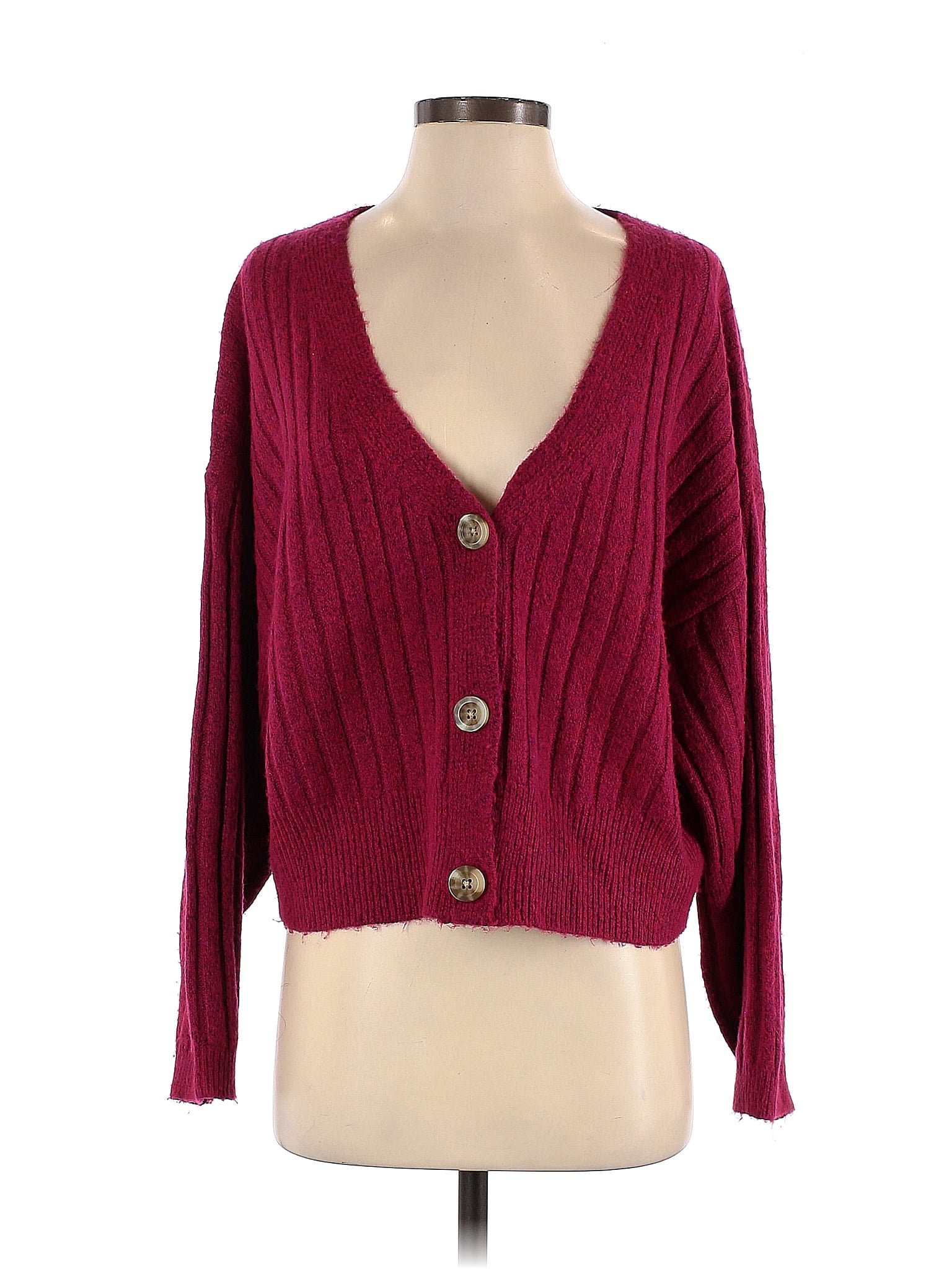 A New Day Color Block Solid Burgundy Cardigan Size S - 45% Off 