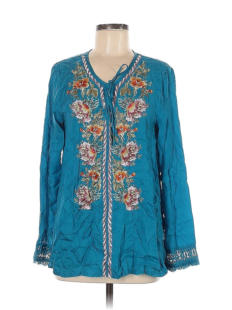 Sundance 100% Cupro Floral Teal Long Sleeve Blouse Size M - 70% off ...