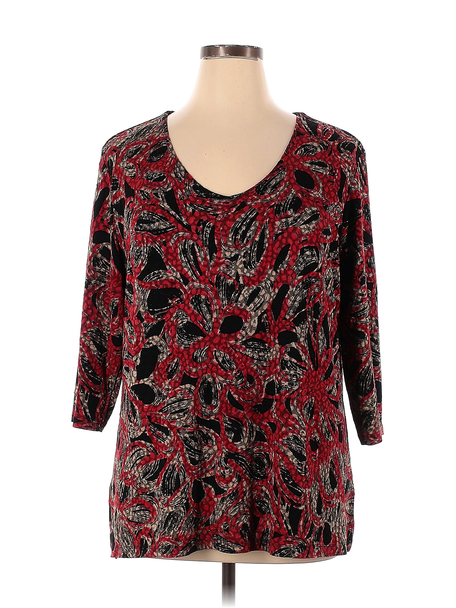 JM Collection Paisley Red Long Sleeve T-Shirt Size 1X (Plus) - 20% off ...