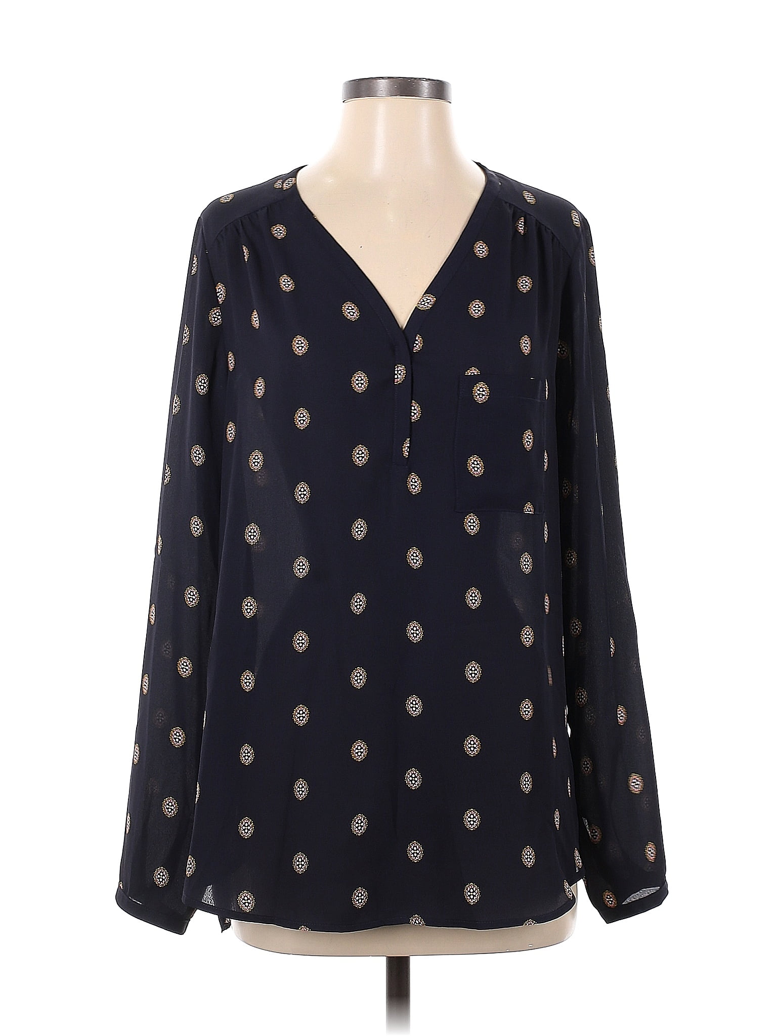 Pleione 100 Polyester Polka Dots Black Long Sleeve Blouse Size M 54