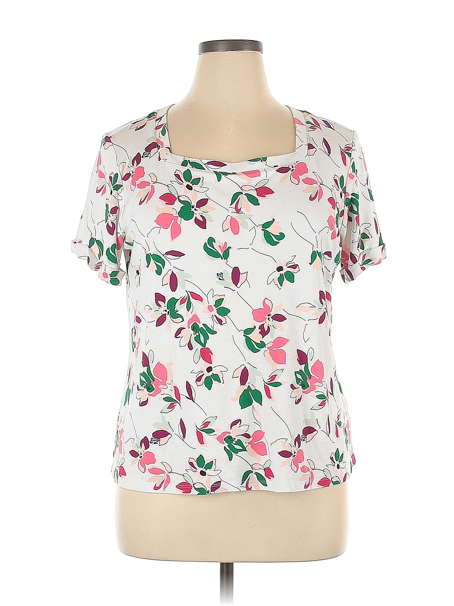 Liz Claiborne Floral White Short Sleeve Blouse Size Xl 52 Off Thredup