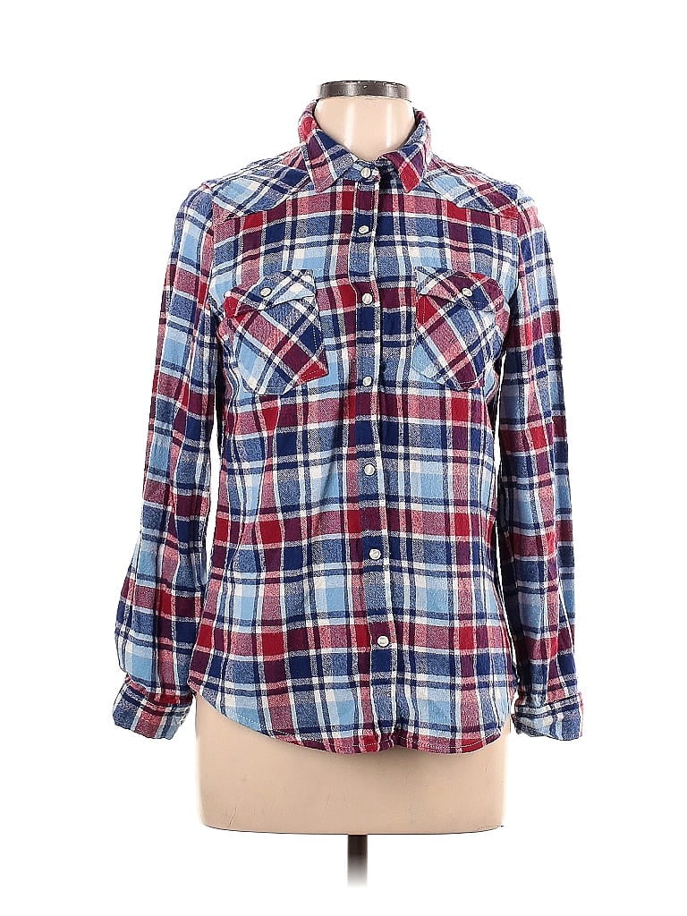 INSO 100% Cotton Plaid Blue Long Sleeve Button-Down Shirt Size L - photo 1