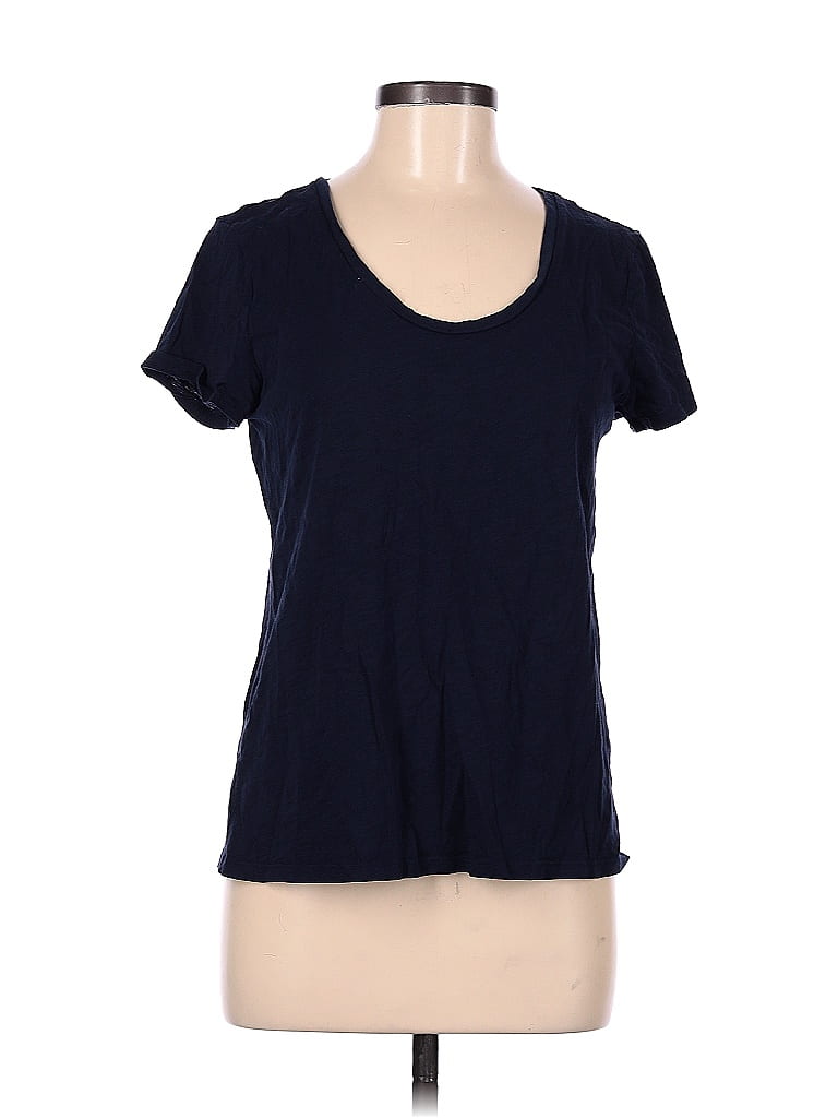 Ann Taylor LOFT Outlet 100% Cotton Solid Navy Blue Short Sleeve T-Shirt ...