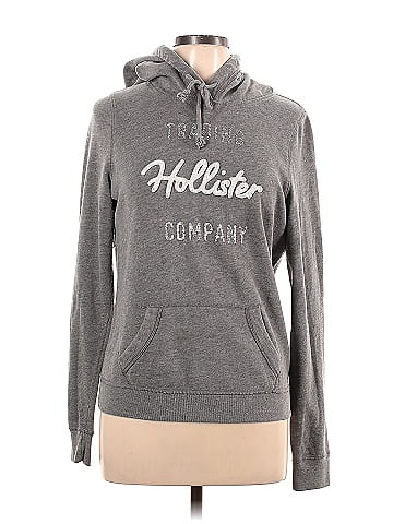 Hollister 100% Cotton Graphic Marled Gray Pullover Hoodie Size L