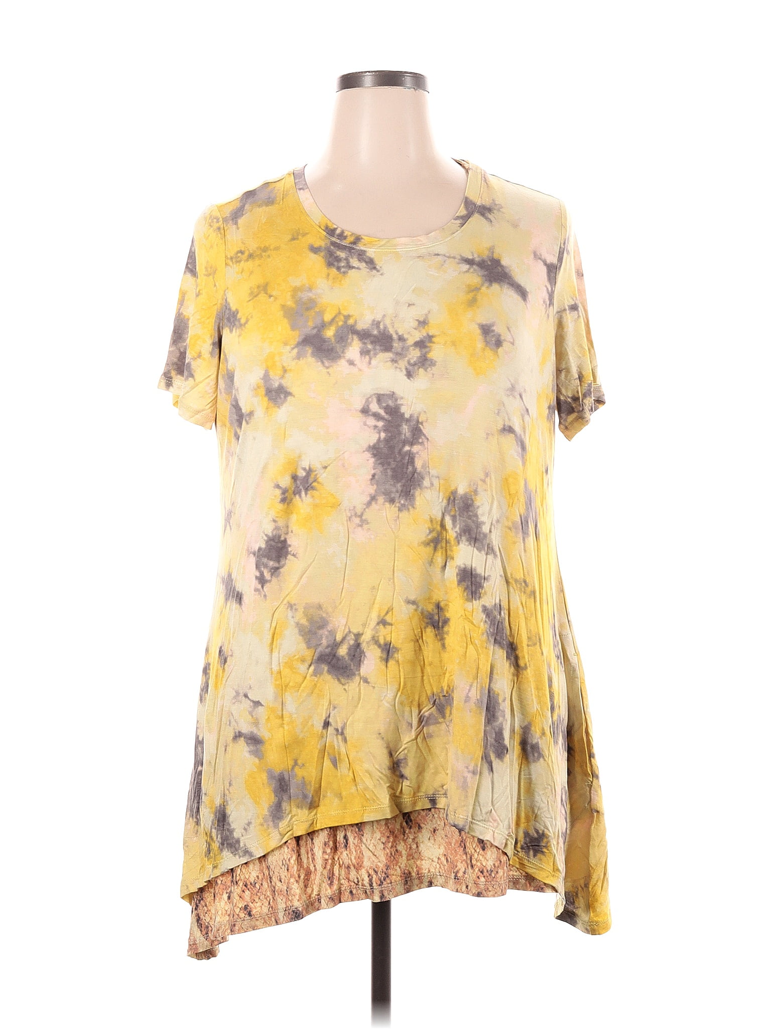 Logo By Lori Goldstein Floral Yellow Short Sleeve Top Size 1x Plus