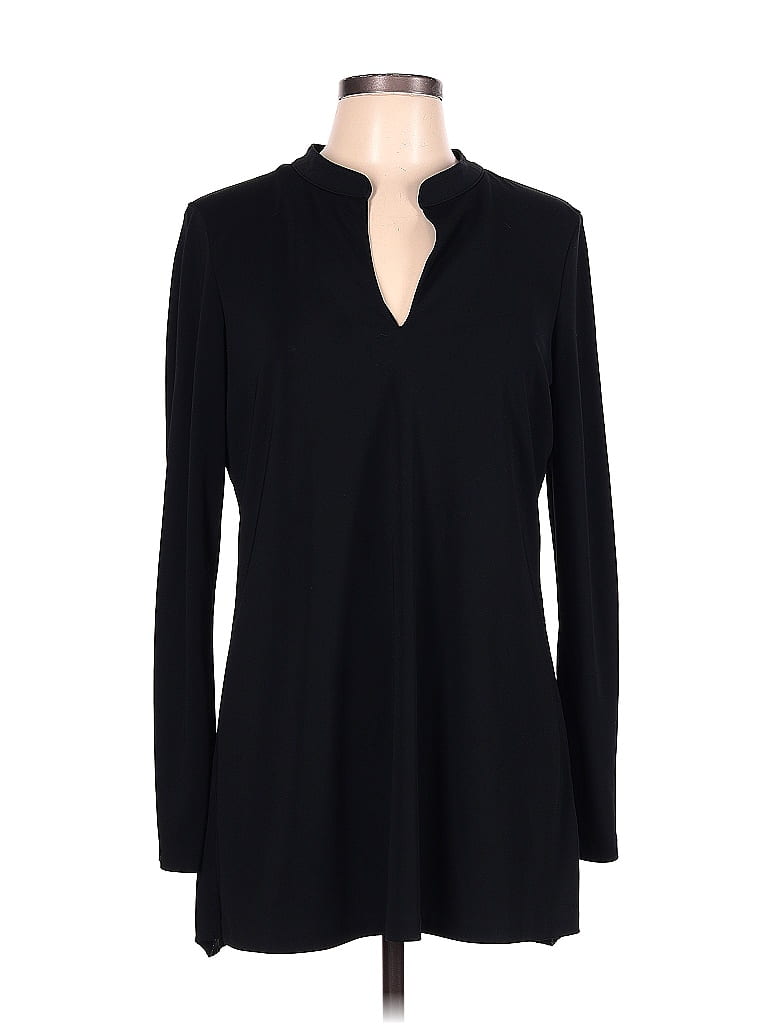 Kenneth Cole New York 100 Polyester Solid Black Long Sleeve Blouse