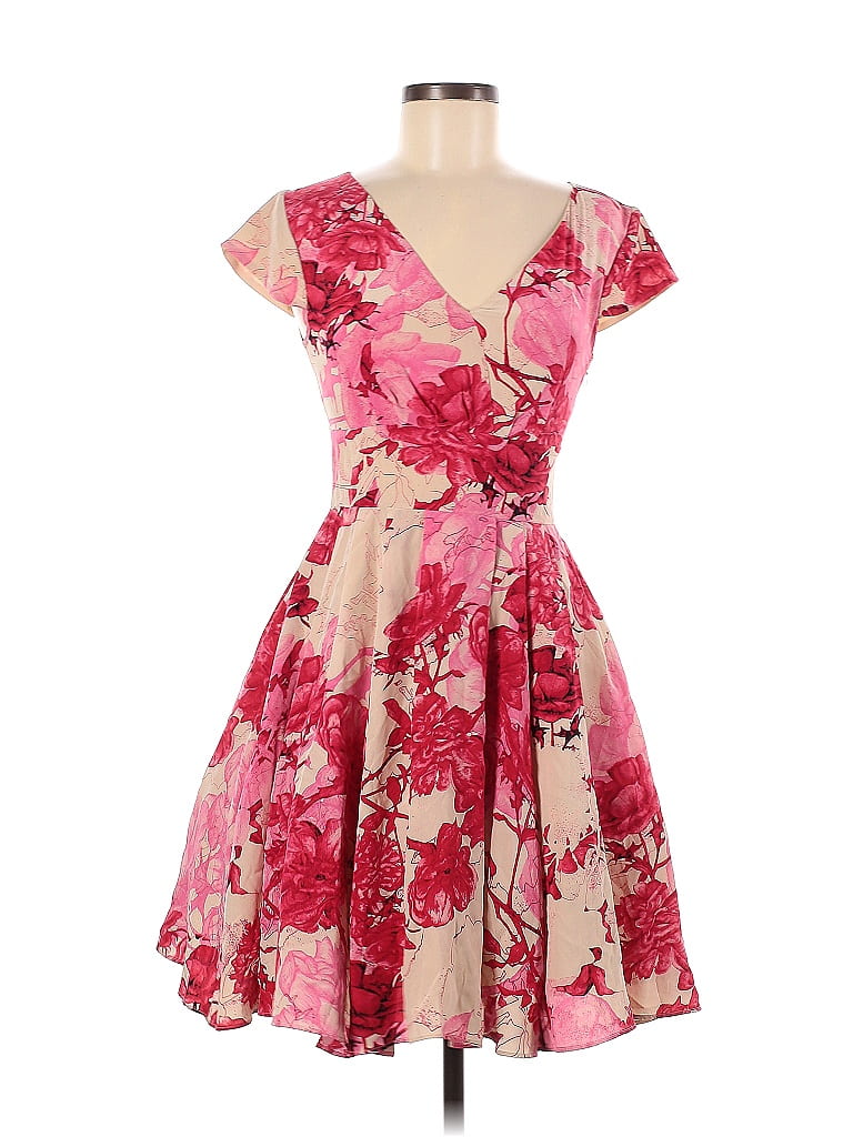 Ted Baker London 100% Silk Floral Multi Color Pink Casual Dress Size 4 ...