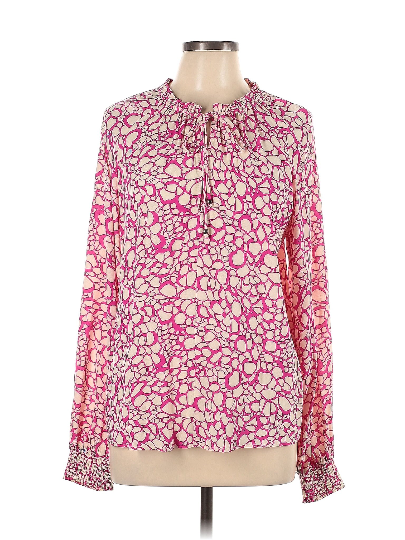 Lovestitch 100 Rayon Floral Pink Long Sleeve Blouse Size L 57 Off