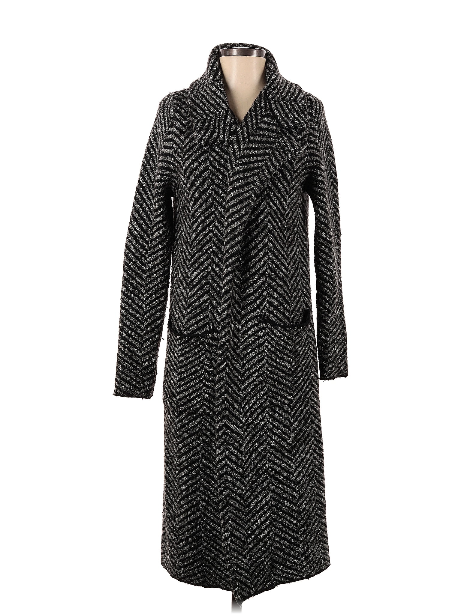 Zara Chevron-herringbone Black Gray Coat Size S - 51% off | ThredUp