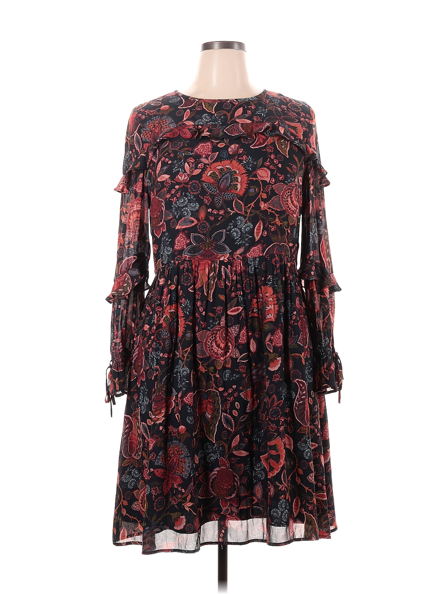 Ann Taylor LOFT 100% Polyester Multi Color Black Casual Dress Size 14 ...