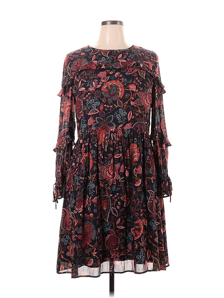Ann Taylor LOFT 100% Polyester Multi Color Black Casual Dress Size 14 ...