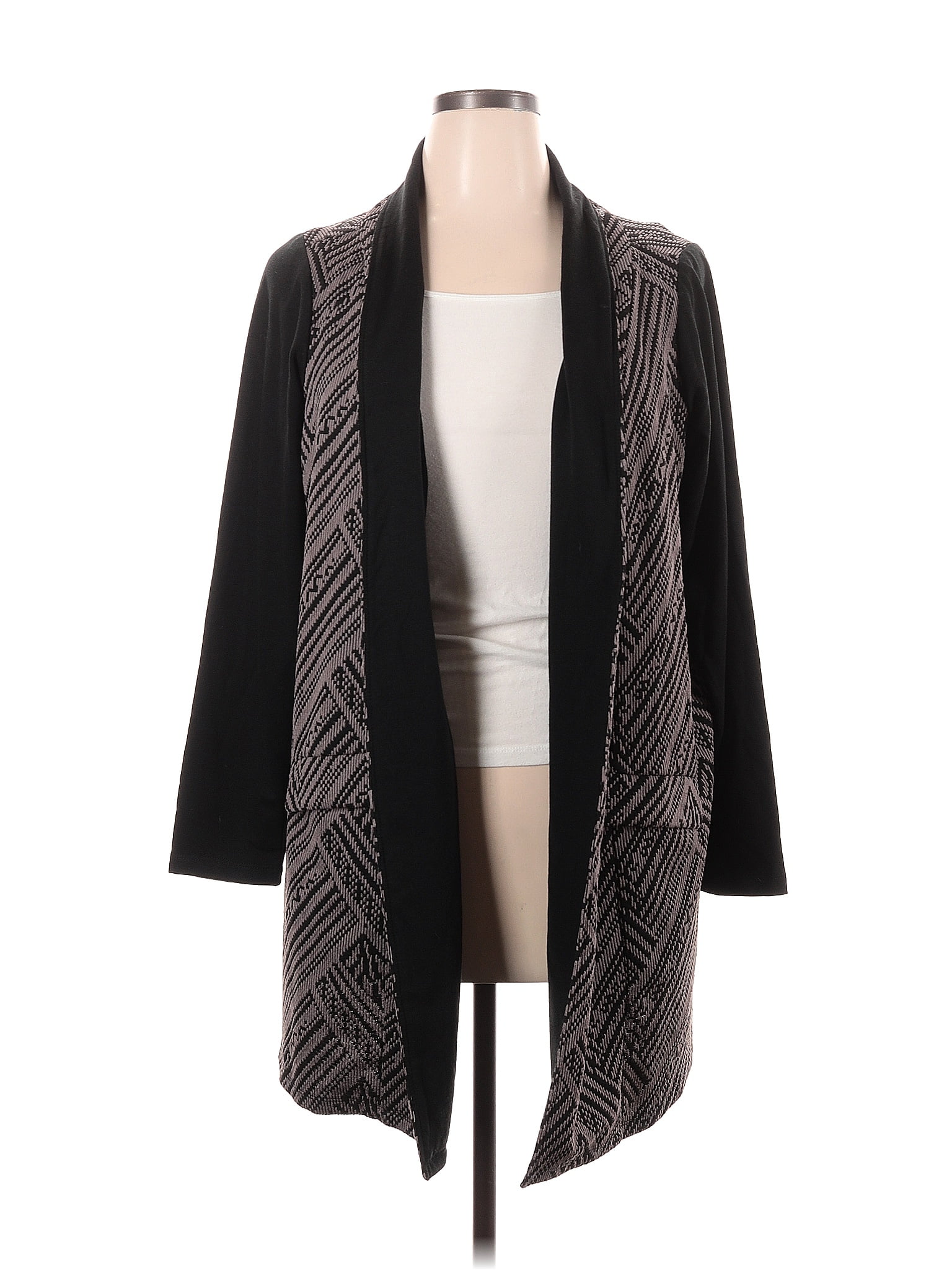 Lori Goldstein Color Block Multi Color Black Cardigan Size 1X (Plus ...