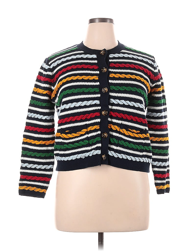 La Ligne x Target 100% Cotton Color Block Stripes Green Cardigan Size ...