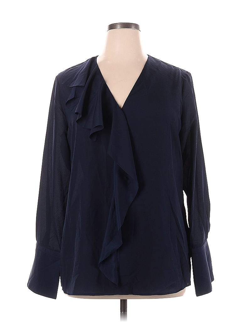 Banana Republic 100% Polyester Navy Blue Long Sleeve Blouse Size XL ...