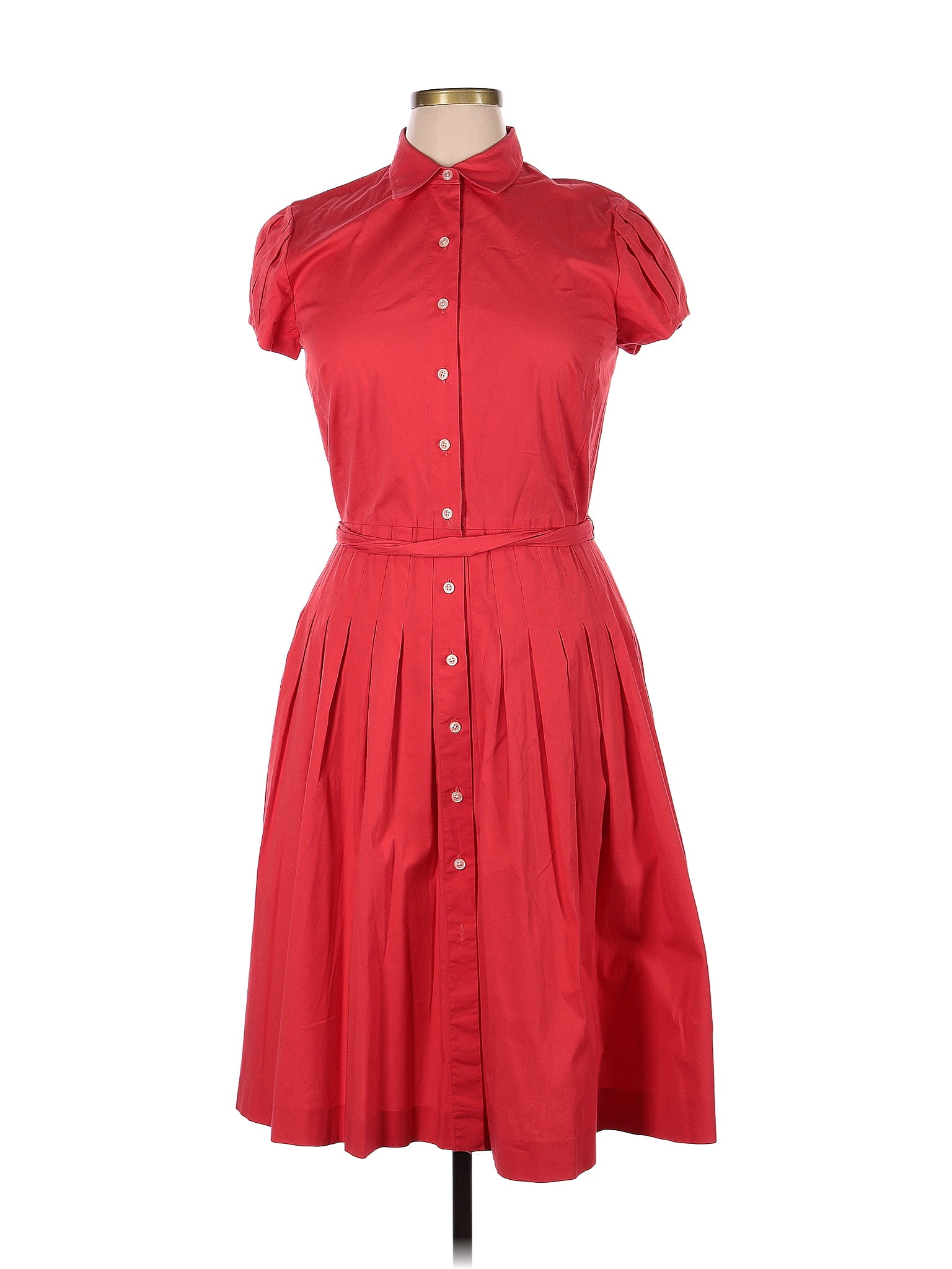 Lauren By Ralph Lauren 100% Cotton Solid Red Casual Dress Size 14 - 69% 