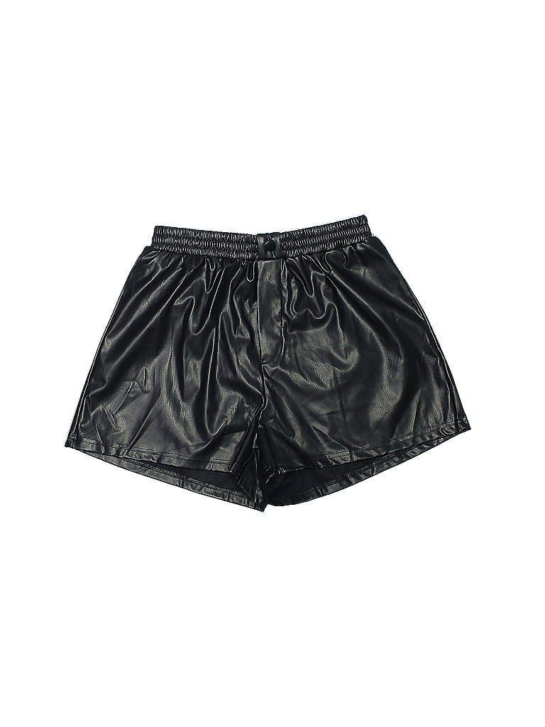 Shein 100% Polyester Tortoise Black Faux Leather Shorts Size 6 - photo 1