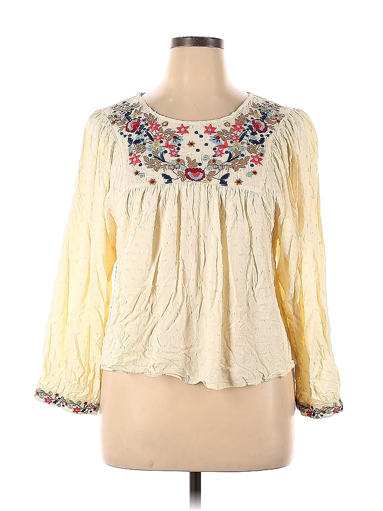 Solitaire 100% Rayon Yellow Long Sleeve Blouse Size XL - 57% off | ThredUp