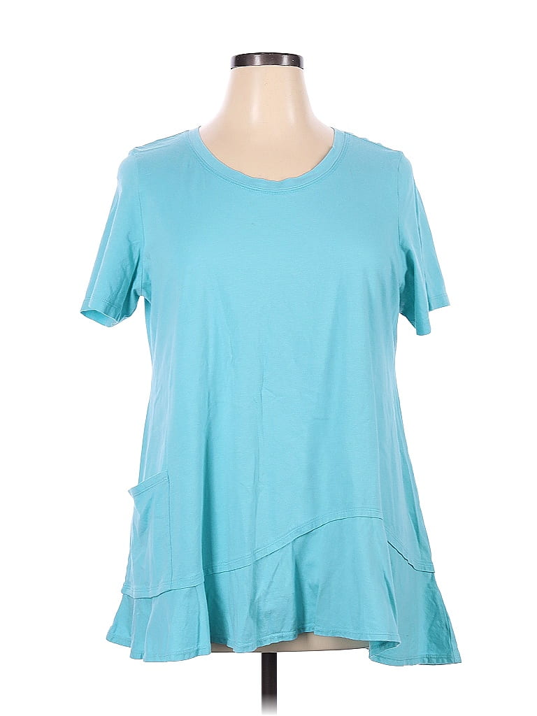 Logo By Lori Goldstein Solid Blue Teal Short Sleeve Top Size Xl 68