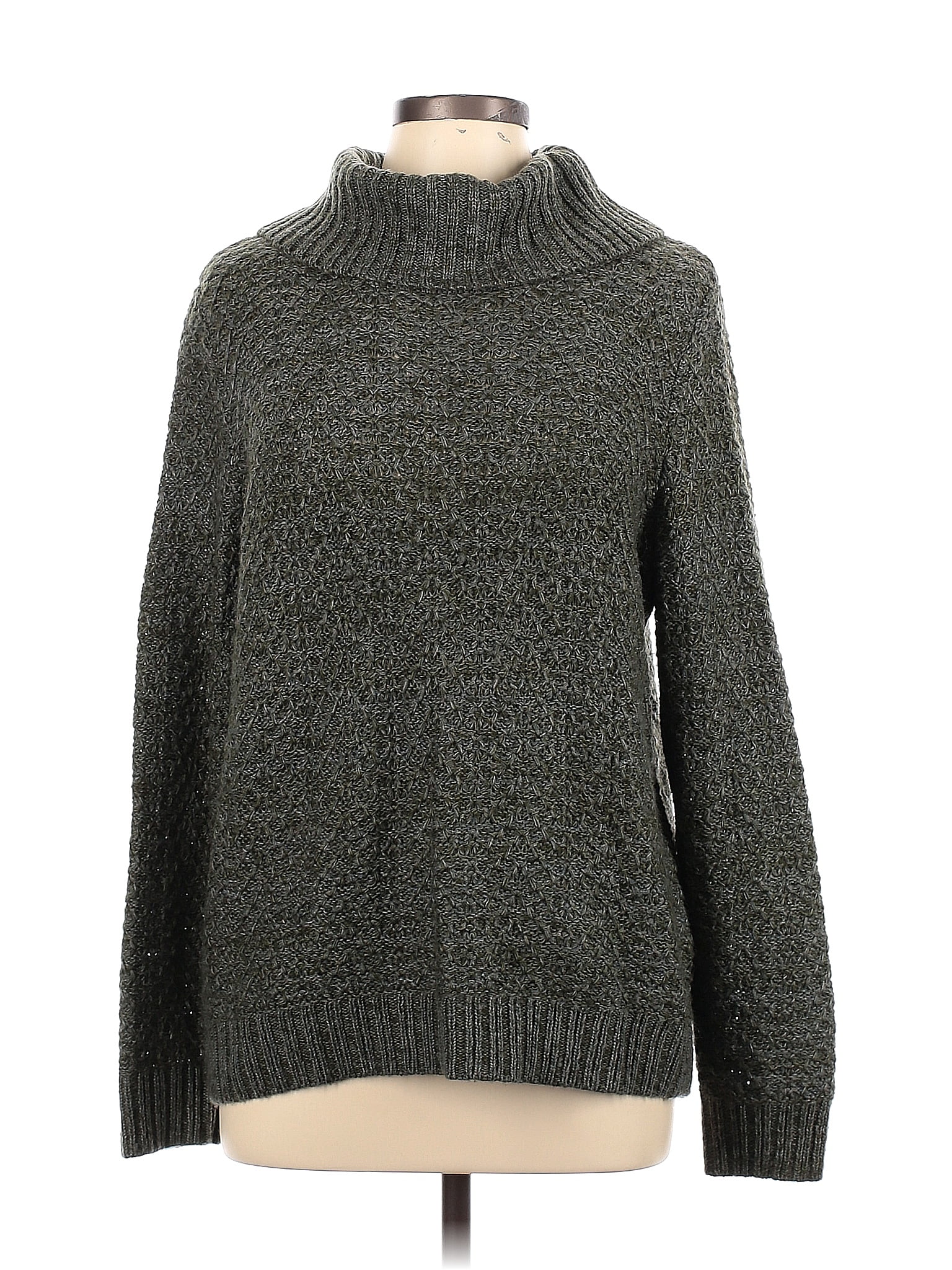 Christopher & Banks Color Block Green Gray Turtleneck Sweater Size L ...