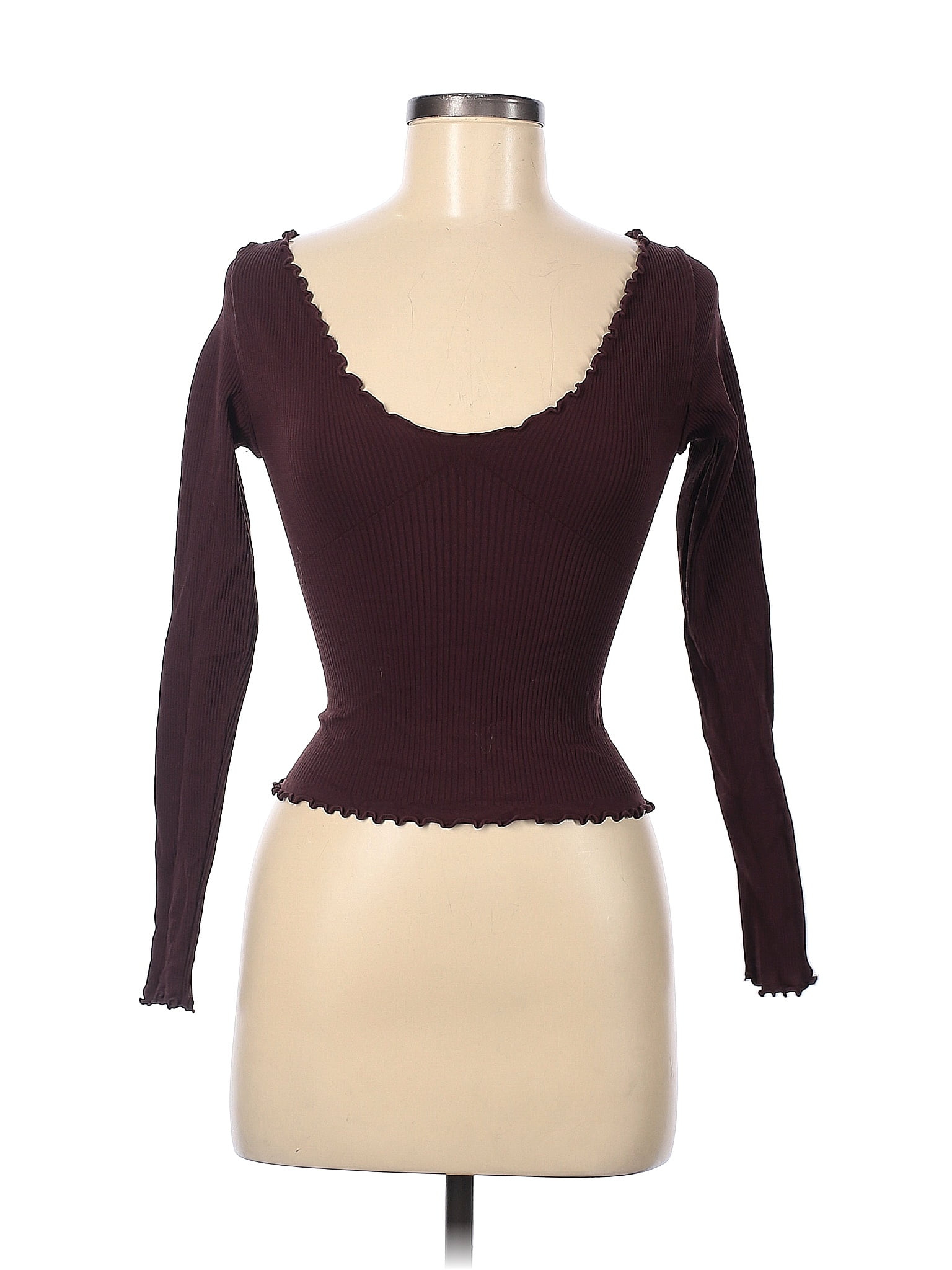 Intimately by Free People Solid Burgundy Long Sleeve Top Size Med - Lg ...