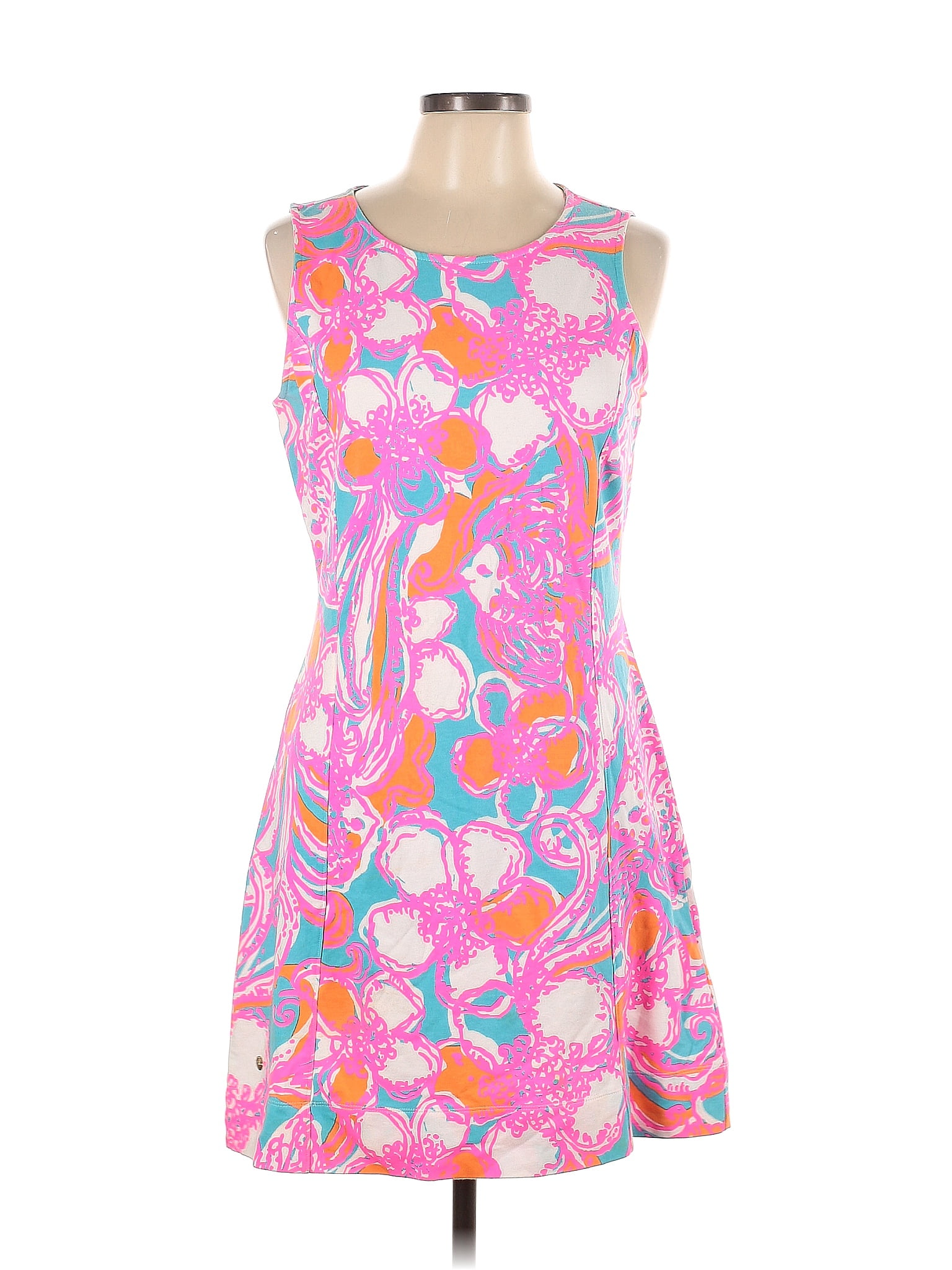 Lilly Pulitzer 100 Cotton Multi Color Pink Casual Dress Size L 60