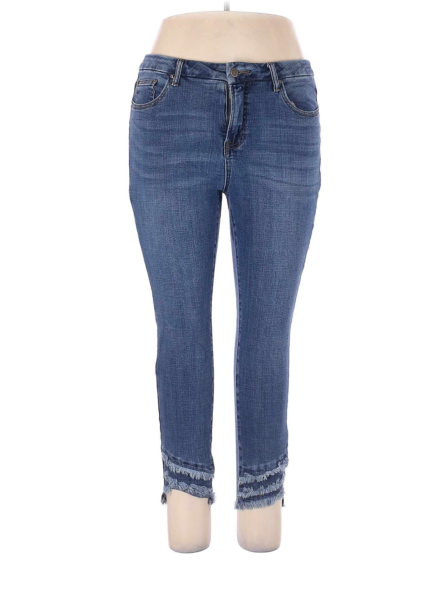Jeans Capri Tru LUXE Bleu Foncé Avec Poches Brodées - Taille 14 - Occasion Très Bon État