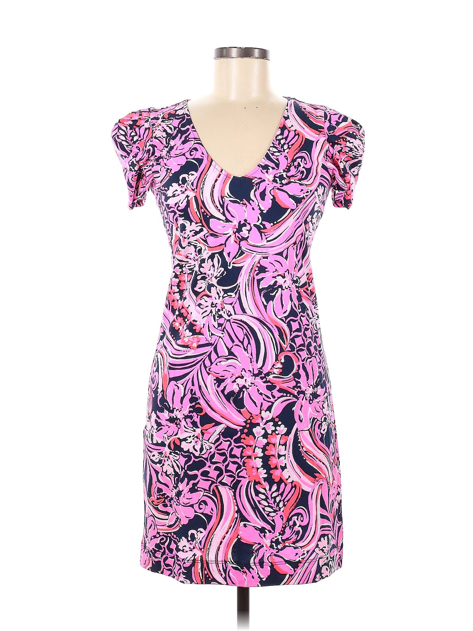 Lilly Pulitzer 100 Cotton Multi Color Pink Casual Dress Size Xs 69