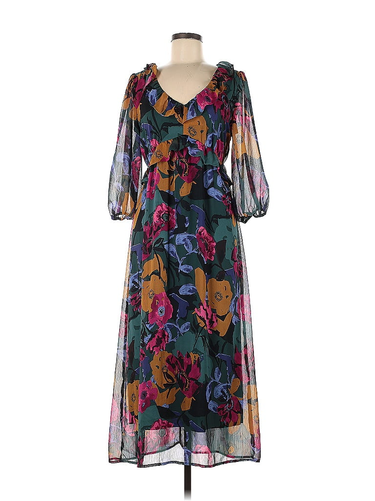 Piper & Scoot 100% Polyester Floral Multi Color Blue Casual Dress Size ...