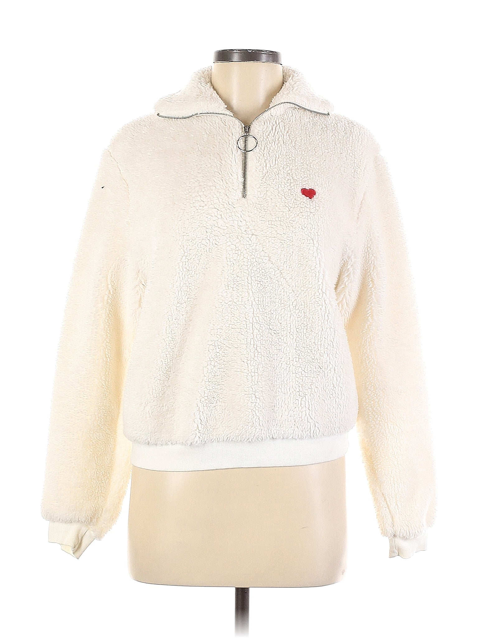 Topshop borg heart outlet quarter zip pullover