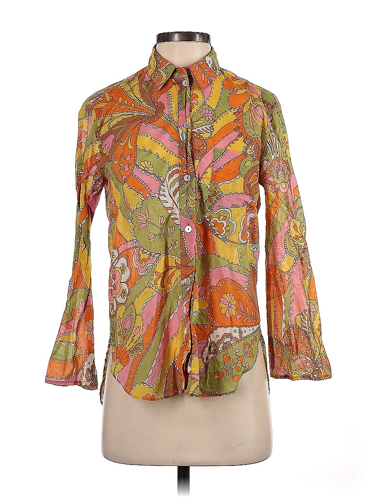 Chemise Femme Rafaella 100% Lin Orange Corail - Taille 12, Manches Longues, Occasion Très Bon état
