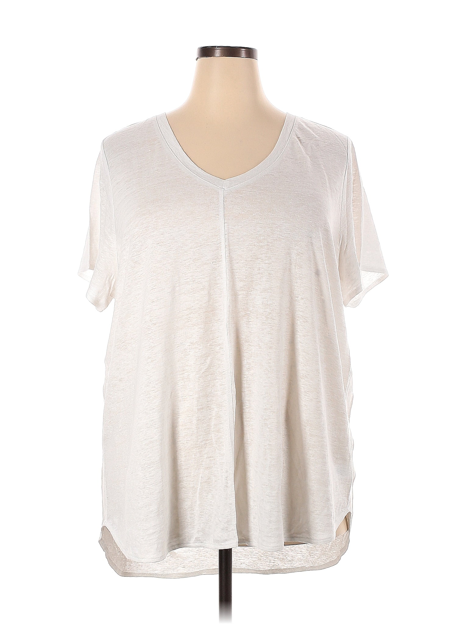 Tahari 100% Linen White Ivory Short Sleeve T-Shirt Size 2X (Plus) - 70% ...