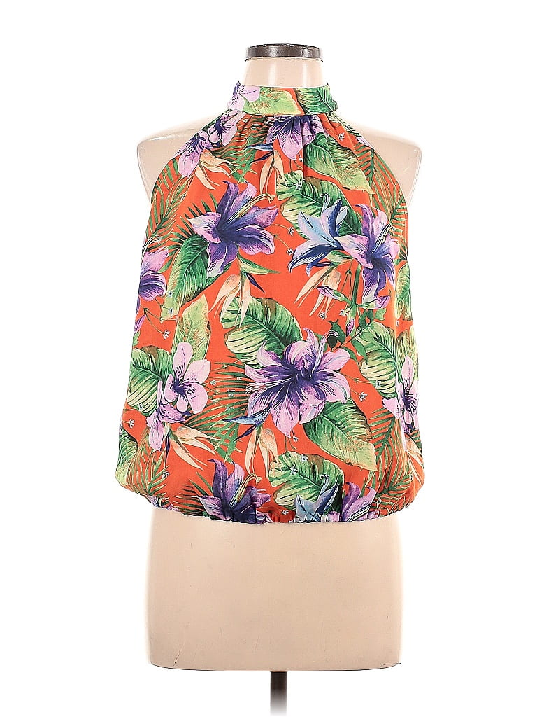 Rachel Zoe TJX 100% Polyester Tropical Orange Sleeveless Blouse Size L ...