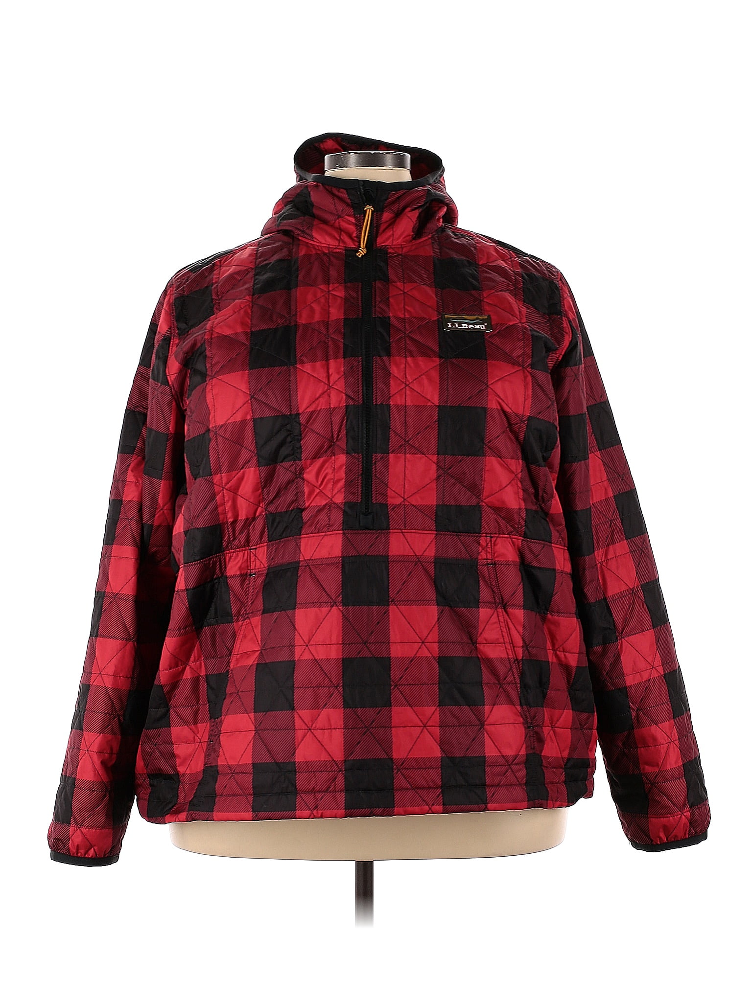 L L Bean 100 Polyester Checkered Gingham Multi Color Red Jacket Size