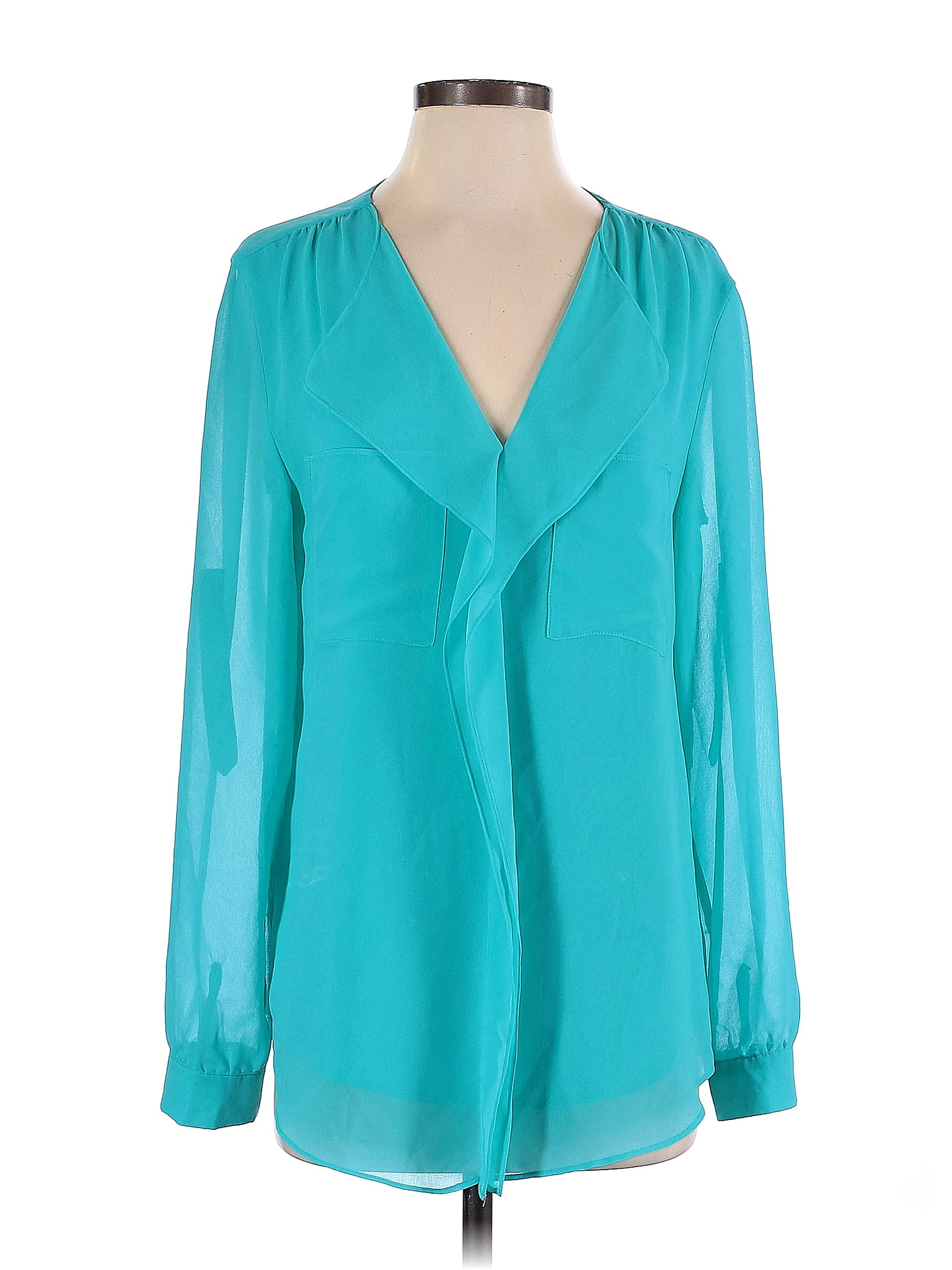 Calvin Klein 100 Polyester Solid Teal Long Sleeve Blouse Size S 68