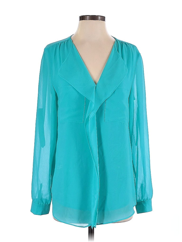 Calvin Klein 100% Polyester Solid Teal Long Sleeve Blouse Size S - 68% ...