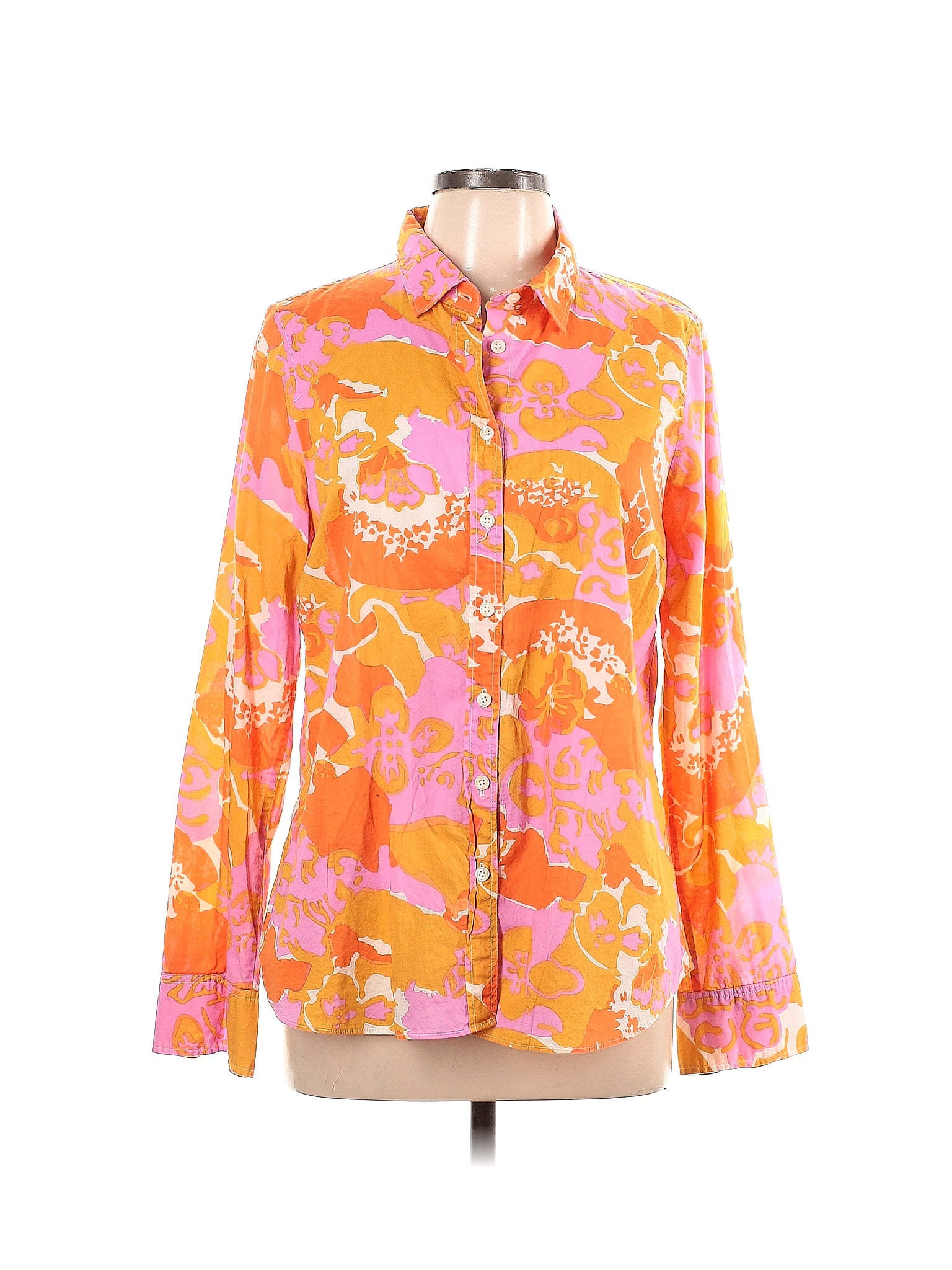 J.Crew Factory Store Floral Orange Long Sleeve Button-Down Shirt Size L ...