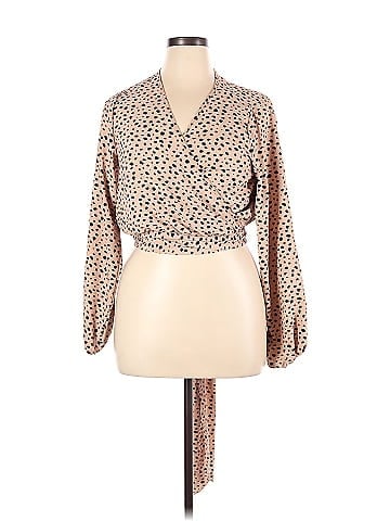 Fashion Nova 100% Polyester Polka Dots Tan Brown Long Sleeve Blouse Size 1X  (Plus) - 44% off