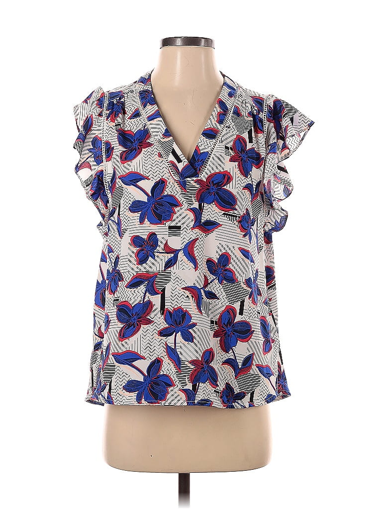 Halogen 100 Polyester Floral Blue Short Sleeve Blouse Size Xs 71