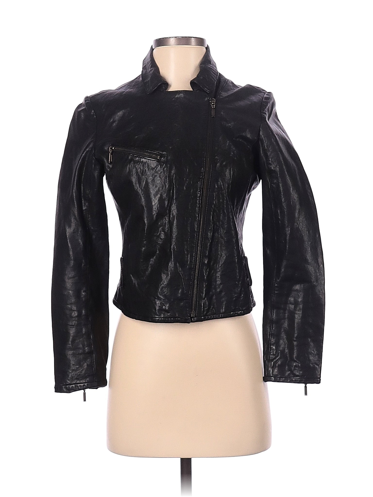 Fossil 100% Leather Solid Black Leather Jacket Size XS - 70% off | thredUP