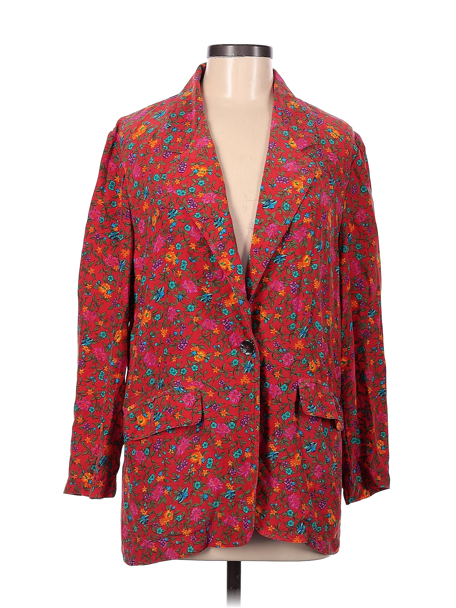 Liz Claiborne Collection 100% Silk Floral Red Silk Blazer Size 6 - 74% ...