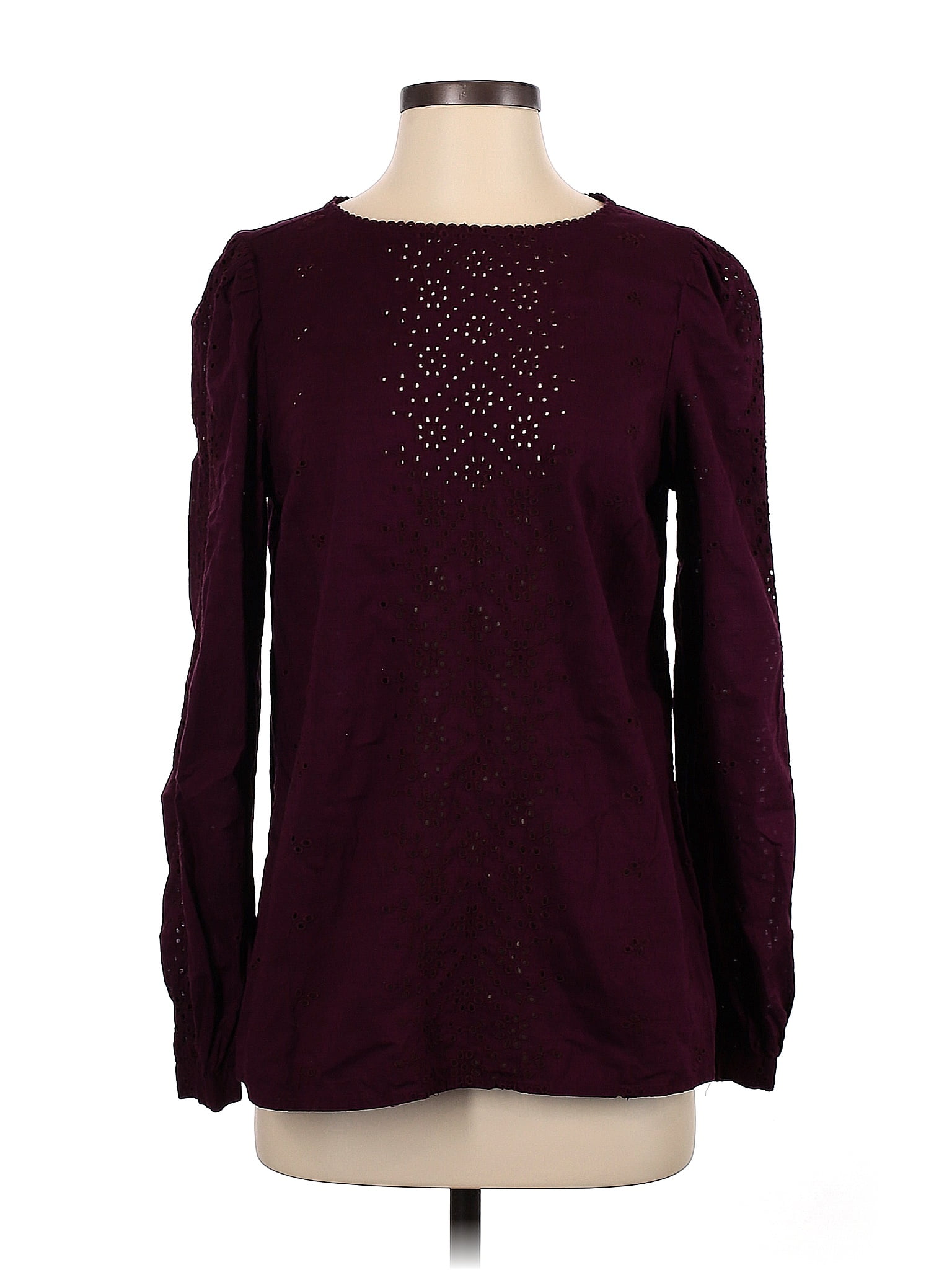 Gap 100 Cotton Polka Dots Purple Burgundy Long Sleeve Blouse Size S